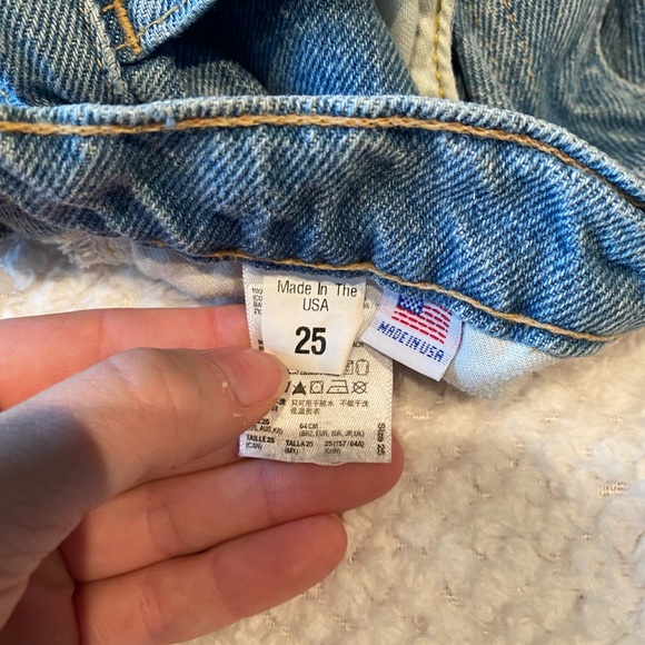 American Apparel High Waisted Cuffed Jean Shorts - Picture 5 of 7